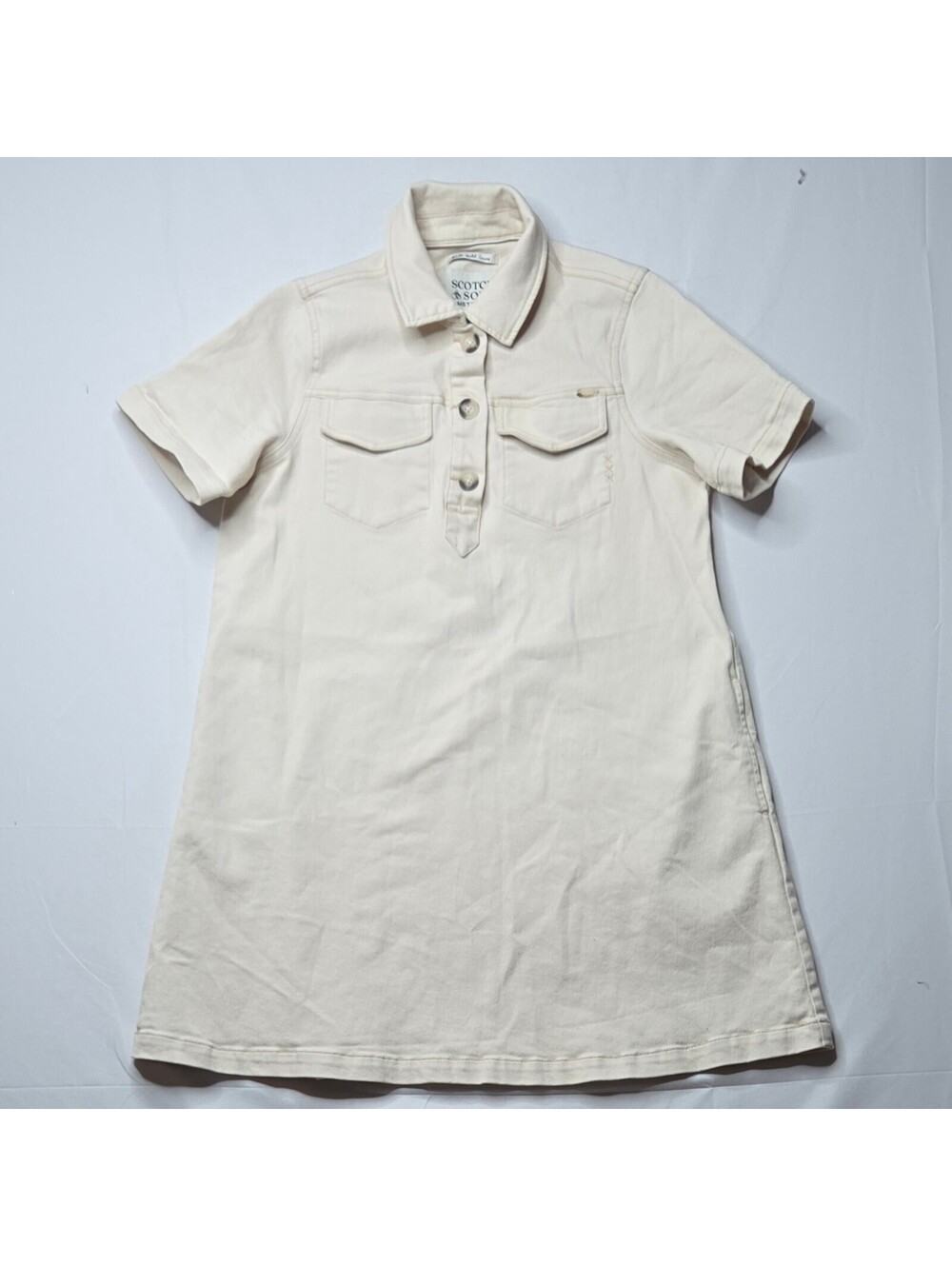 Scotch & Soda Ecru Denim Polo Dress NWOT Small 20" PTP A-Line Mini